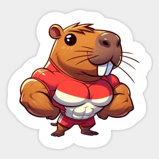 Cute Muscular Capybara Illustration Sticker